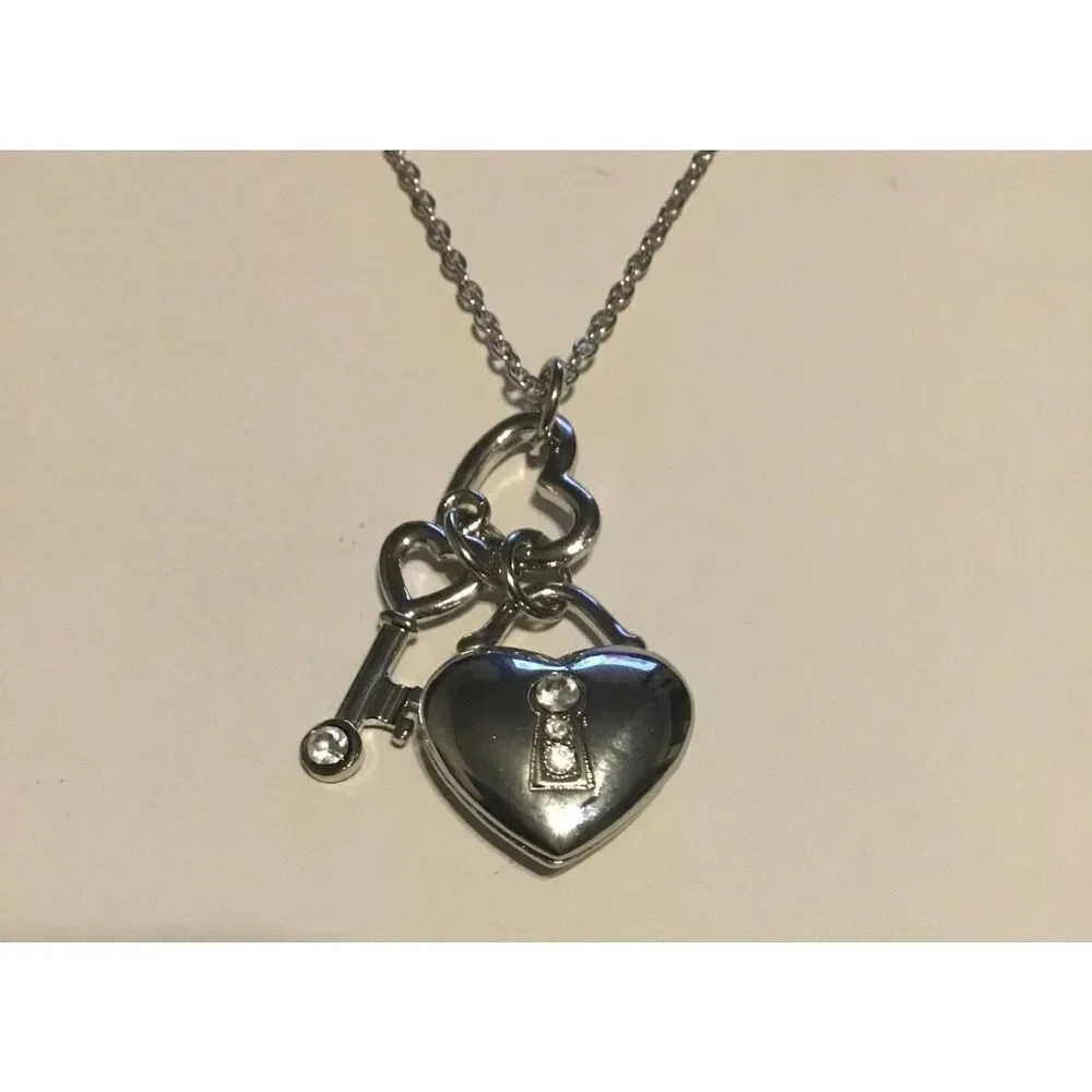 Silver Hearts & Keys Necklace & Earrings